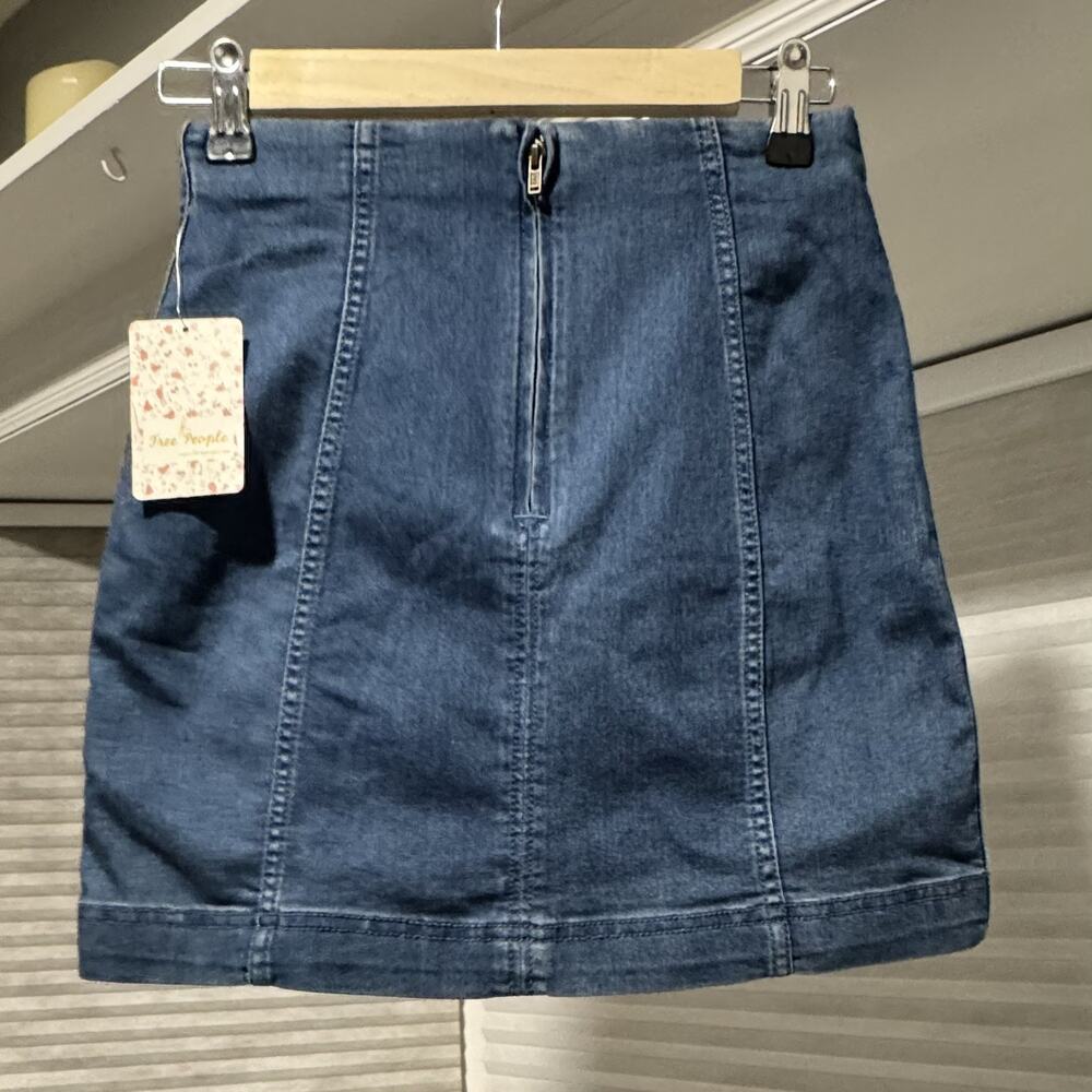 NWT - Free People OB504493 Women's Sz 0 Nautilus Blue Femme Denim Mini Skirt - Picture 8 of 10